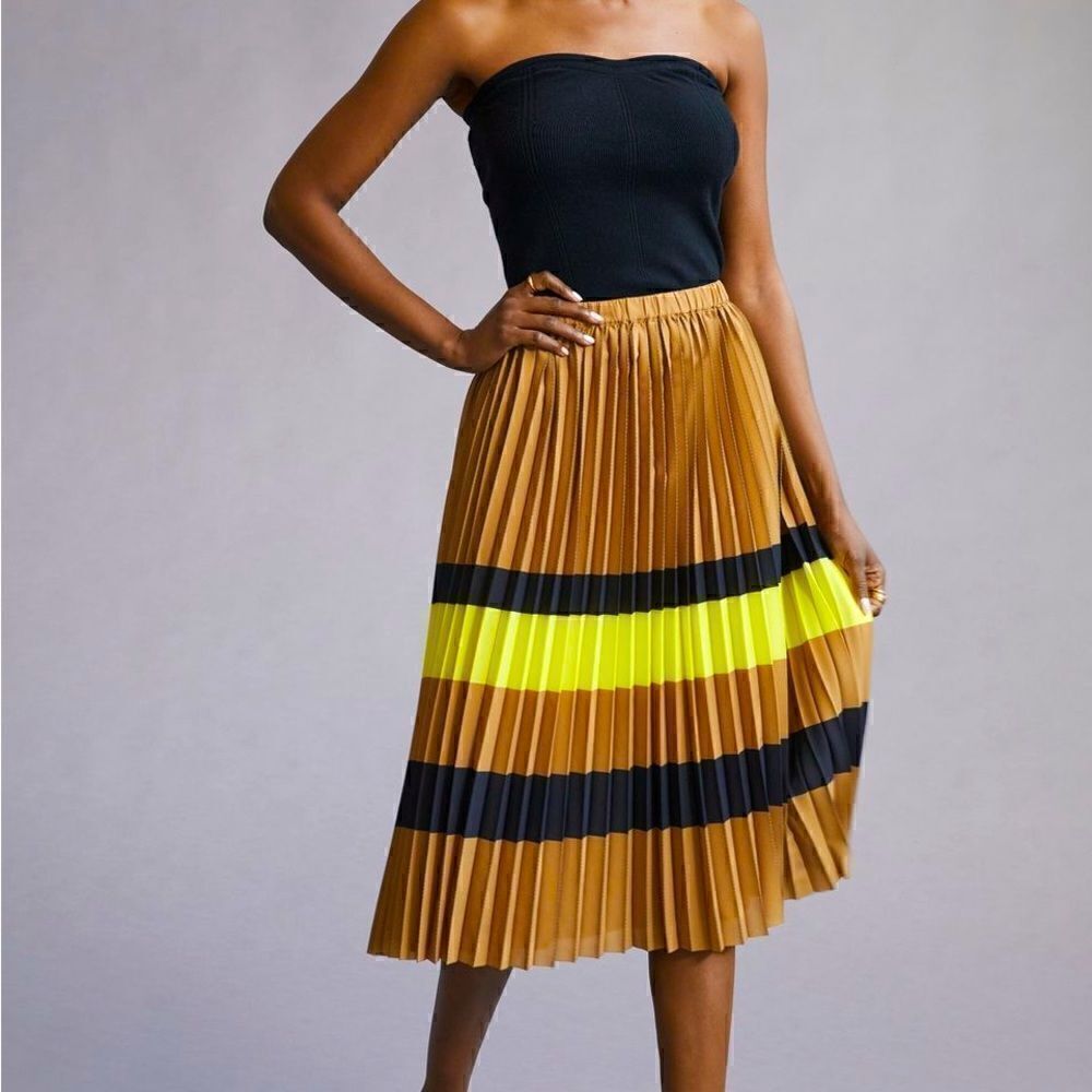 Maeve pleated striped midi skirt NWT